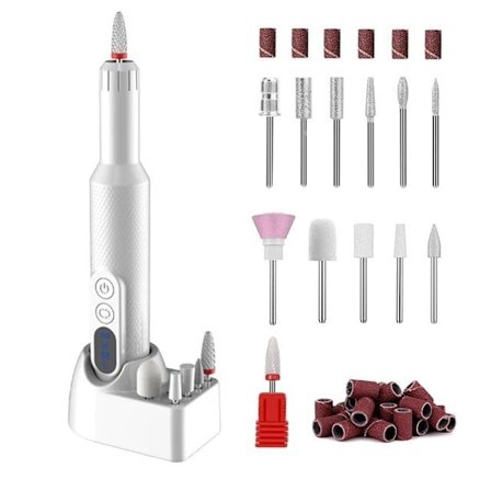 Elektrisk neglefil, trådløs neglefilmaskine med 12 neglefilbits, bærbar neglefilssæt med trådløs opladningsbase