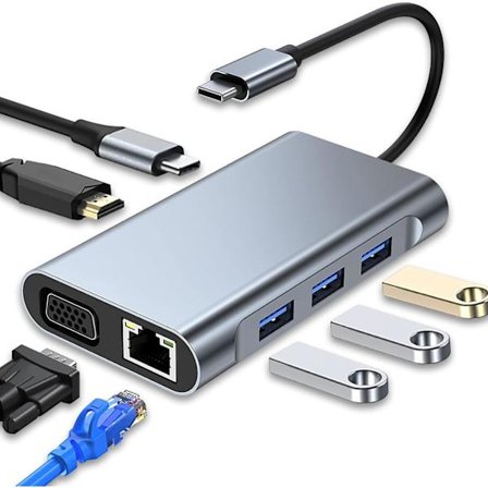 USB C Hubb, 7 i 1 Multiport Adapter med 4K HDMI VGA USB 3.0 100W PD och RJ45 Ethernet, Dockningsstation Kompatibel med MacBook Pro, Air