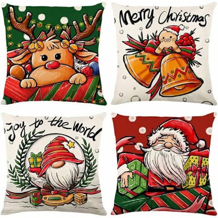Joulutyynynpäällinen setti, 4 kpl, puuvillapellava, sohva, sänky, tuoli, puutarha, koristeellinen, 45x45cm, joulun värit