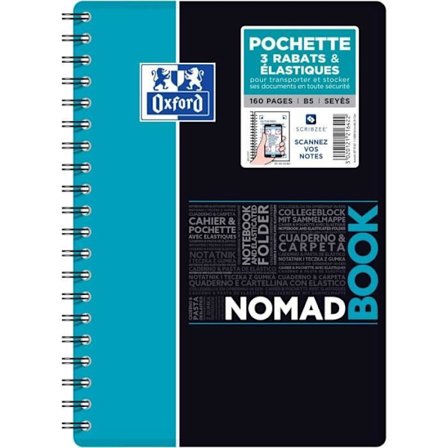 Spiral Notebook - OXFORD - NomadBook - B5-format - 160 sidor - Grands Carreaux Seyès