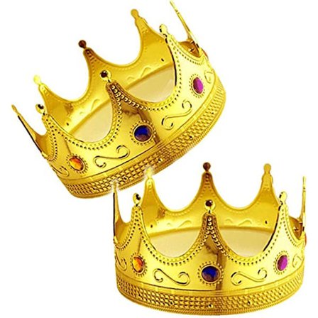 2 stk. Guld Royal King Plastik Krone Prins Kostume Tilbehør