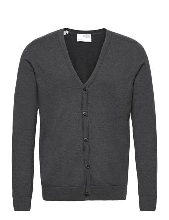 Slhberg Ls Knit V-Neck Cardigan B Ex Strikkegenser Cardigan Grå Selected Homme
