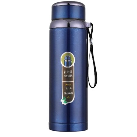 1000ml Isolerad Flaska Bred Mun Rostfritt Stål Isolerad Te-flaska med Avtagbart Filter för Kontor Blå