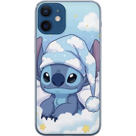 Kompatibelt Mobildeksel til Apple iPhone 12 Stitch sovende på skyer med nattlue søte senge skyer kawaii blå karakter koselig myk estetisk kunst