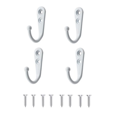 4 kroge til soveværelse, badeværelse, køkken og skabsstativer (8 skruer) - hvid