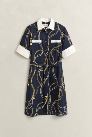 GANT Damen Hemdblusenkleid mit Kontrastkragen (34) Marineblau