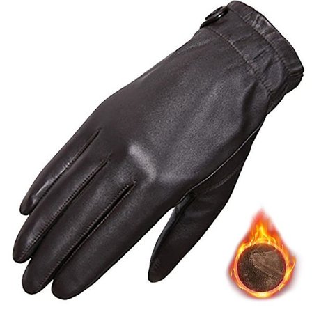 Evago äkta getskinnshandskar för män - Herrhandskar Varmplyschfodrad vinterpekskärm svart och brun