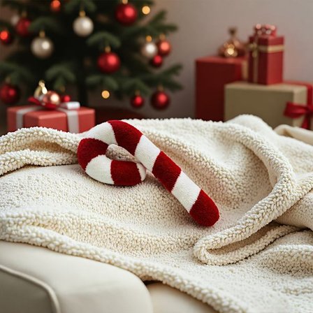 1 stk. Håndlavet Fleece Pudebetræk, 44,96*44,96 cm, Broderet Fleece Pudebetræk, Jule Limited Edition Formet Slik, Sukkerrør, Vindmølle [DB]