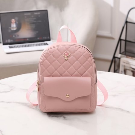 Liten skolesekk for kvinner, avslappet diamantformet liten ryggsekk, bærbar skulderveske, rosa dekorativ ryggsekk