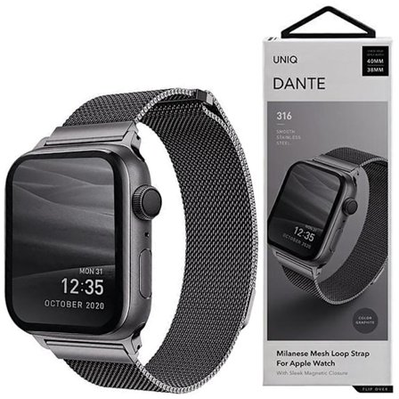 UNIQ Dante armbånd Apple Watch Series 4/5/6/7/8/SE/SE2 38/40/41 mm rustfritt stål grafitt/grafitt