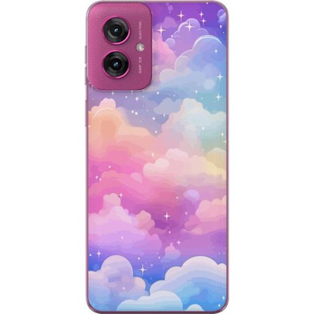 Kompatibel Mobilcover til Motorola Moto G55 Sød enhjørning med regnbuehår mod en stjerneklædt pastelbaggrund i kawaii-stil