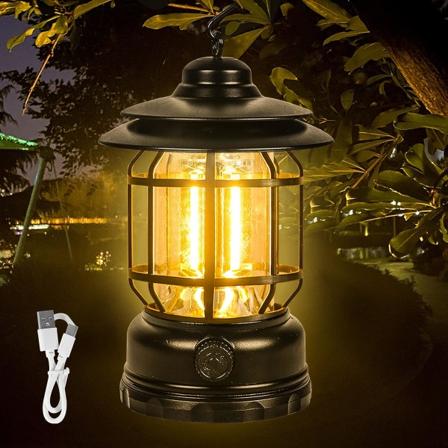 LED USB-oppladbar campinglampe Vintage dimbar varmt hvitt lys Type C campinglykt for utendørs strømbrudd fotturer P