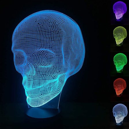 3D-lampe med kranie, optisk illusion, natlampe, dødningehovedmodel Holi