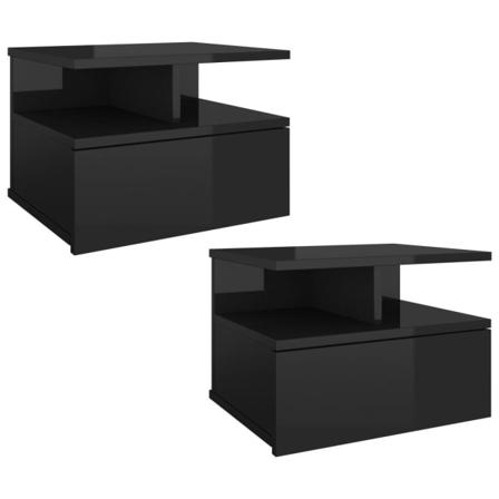 Vidaxl Svävande Sängbord 2 St Svart Högglans 40x31x27 Cm Spånski Svart