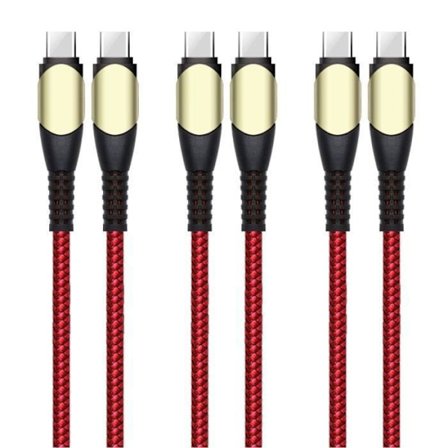 3x USB-C till USB-C kabel 60W för iPhone 16 Pro Max - iPhone 16 Pro - iPhone 16e - iPhone 15 - iPhone 15 Plus - Röd Flätad Nylon 1M