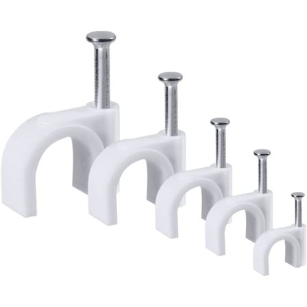 500 stk Runde Kabelbinder med Stålspiker, AGPTEK Kabelbinder i 5 Ulike Størrelser 4mm/5mm/6mm/8mm/10mm, Festesystem og Kabelorganisering, Hvit