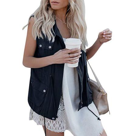 Ärmlös Väst För Damer I Enfärgade Cargo-jackor