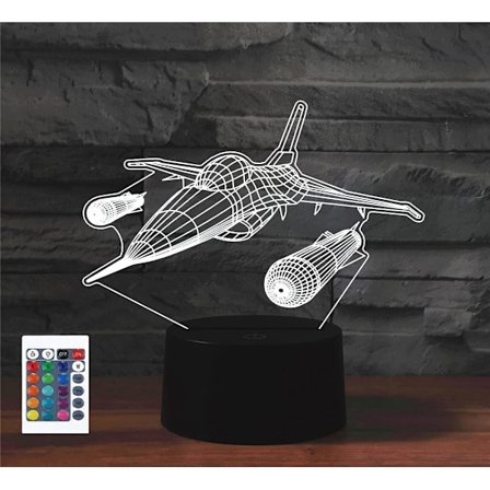 3D Jagerfly-Fjernkontroll 16 Farger Nattelysbilder Illusionsakryl LED Bord- og Nattbordlampe Barn Soverom Skriveborddekor Bursdagsgaver Leke