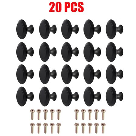 20 kpl Mattamusta Laatikon Nuppi, Pyöreä Kaapin Nuppi Huonekalunuppi Ruuveilla Keittiön Kaappiin Yöpöydille (27*22mm)