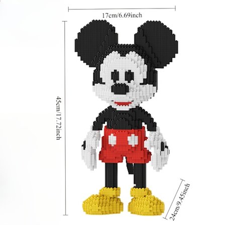 5400 kpl Suuret Mickey Mouse -rakennuspalikat, massiivinen tee-se-itse-kokoaminen, ikoniset Mickey-korvat ja -hahmo, syntymäpäivä-/joulupeli-ilta-