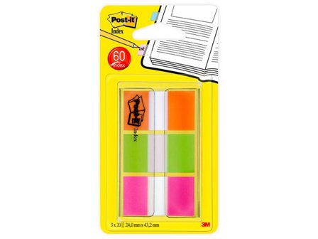Post-it Index Neon orange,lime grön,rosa - Lyreco - Kontorsmaterial - Indexflikar och märkflikar - Indexflikar i plast
