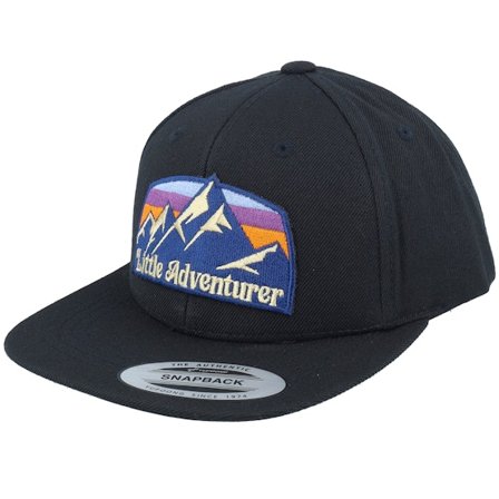 Kiddo Cap - Kids Little Adventurer Mountain Patch Black Snapback Black Cap - @ Hatstore