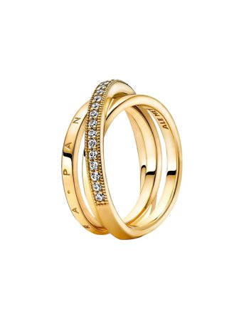 Pandora Pandora Logo 14K Gold-Plated Ring With Clear Cubic Zirconia - Gold - 54