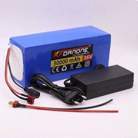 Li-ion Batteripaket 36V 30Ah 10S4P BMS Elcykel T-kontakt +42V 2A laddare