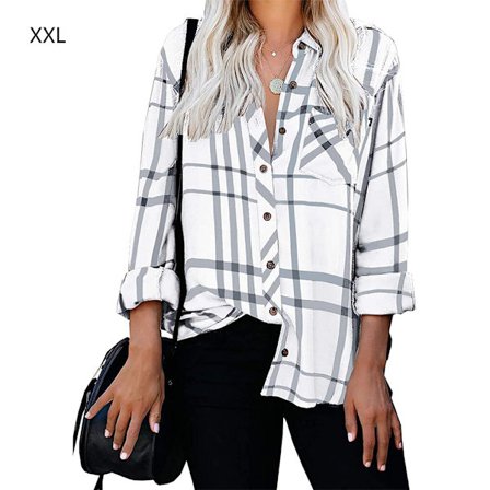 Naisten paita Stripe Plaid pitkähihainen Top Lapel Casual Pusero