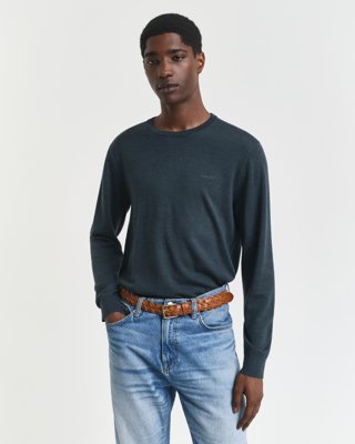 GANT - Genser i ekstra fin merinoull med rund hals til herre tartan green