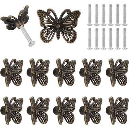 Allecto Premium - Sæt med 12 vintage sommerfugl skabslåge knopper - Antik bronze skuffetræk