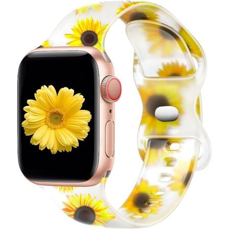 Pehmeä silikoniranneke yhteensopiva Apple Watch -rannekkeen kanssa 40mm 38mm 41mm Naisten auringonkukkakuosiranneke iWatch-sarjaan 8 7 6 5 4 3 2 1 SE