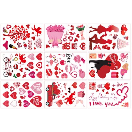 Festlige Klistermærker Valentinsdag Mærkater Selvklæbende Væg Glas Sling Hjem Dekorationer