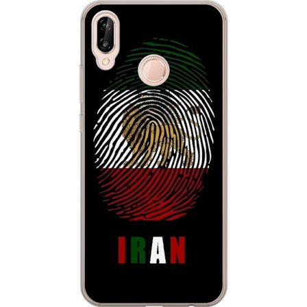 Kompatibelt Mobildeksel til Huawei P20 lite Fingeravtrykkformat som Irans flagg med løvemotiv på svart dramatisk bakgrunn