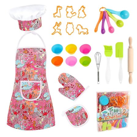 Bage Sæt til Børn med Forklæde og Kokkehat - Kokkesæt til Børn - Bageudstyr - Klæd-Ud Legetøj