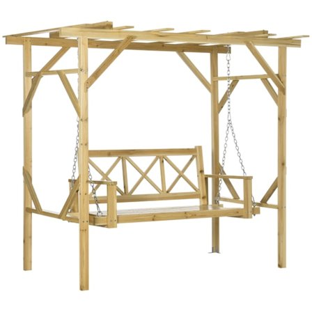 Hollywood Gynge Med Pergola, 2-Personers Havegynge, Vejrbestandig Gyngebænk Til Haven, Massivt Træ, Natur, 221 X 140 X 196 Cm
