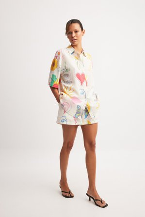NA-KD ART Linen Blend Shorts - Sommersæt - Multicolor - EU 38