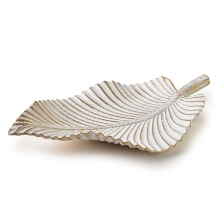 DAZ Dekorativ Tallrik i Bladform 35x20x6 cm, Vit med Guld Finish