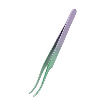 Lash Tweezers i rostfritt stål, tät bit, böjd, för fransförlängning, grön lila gradient