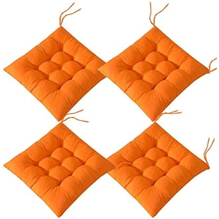 4 stk. bløde stolehynder, stolehynder med bånd, spisebordsstolehynder til have, terrasse, køkken, spisestue (40x40cm) orange
