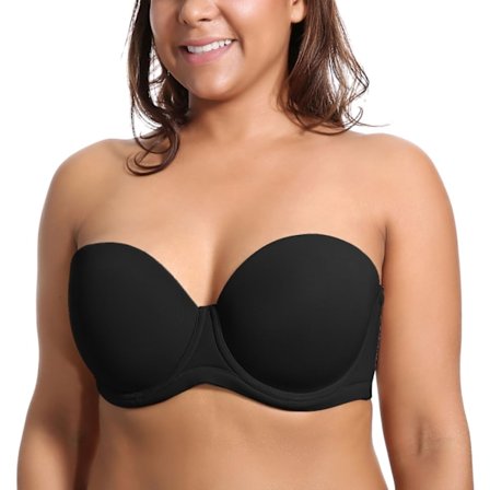 Kvinners stroppeløs BH Push Up for større byste Multiway Bøyler Glatt Bandeau BH(Svart,80C)