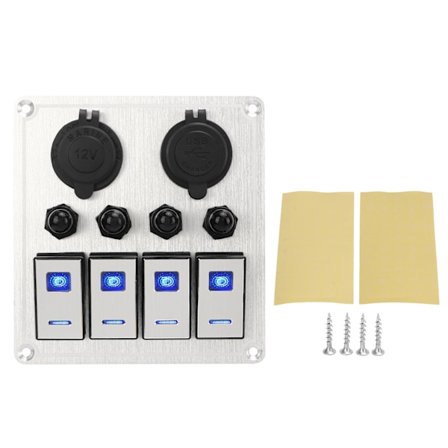 4-Gang Rocker Switch Panel Vandtæt Marine Båd Toggle Switch Panel Sølv Oxid Til/Fra med Dobbelt Blåt Lys