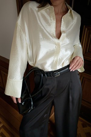 NA-KD Oversized Rayon Shirt - Nytårssæt - OffHvid - EU 42