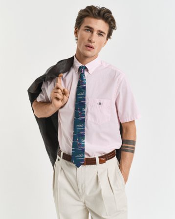 GANT Herren Regular Fit Classic Popeline Kurzarmhemd (L) Rot Rosa