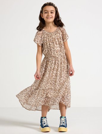 Lindex Dress Chiffon Hi Low Aop - Beige - 116