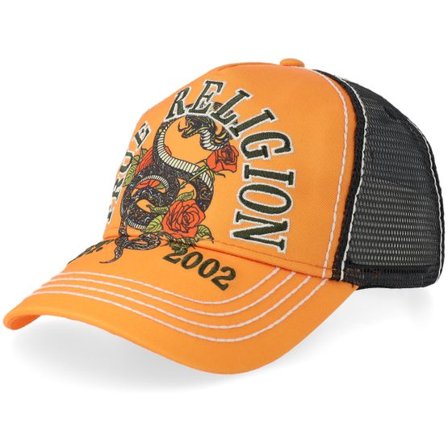 True Religion - Orange trucker Keps - "Tr Snake Oriole Orange/Black A-Frame Trucker " @ Hatstore