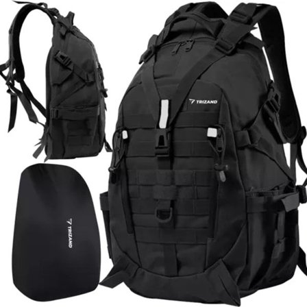 Backpack with Rain Cover / Military Bag - 25L Black