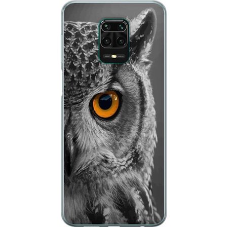 Kompatibelt Mobildeksel til Xiaomi Redmi Note 9 Pro Svart og hvit nærbilde av en ugle med kraftig oransje øye og detaljert fjærstruktur.