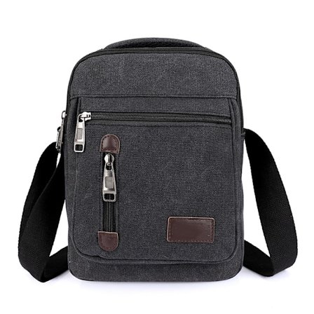Lerrets Skulder Vesker for Menn (Svart), Unisex Skulder Veske Telefon Lommebok Messenger Veske Justerbar Rem for Sport, Arbeid, Casual, Reise