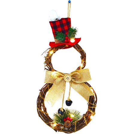 Julekrans med LED-lys, 40 x 20 cm, Snømann Julekrans, Kunstig Julekrans, Dørkrans for Inngangsdør, Nyttår
